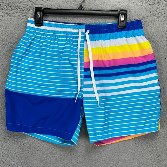 Chubbies‎ The Newports Mens Swim Trunks Medium Blue Colorblock Lined Stretch NEW